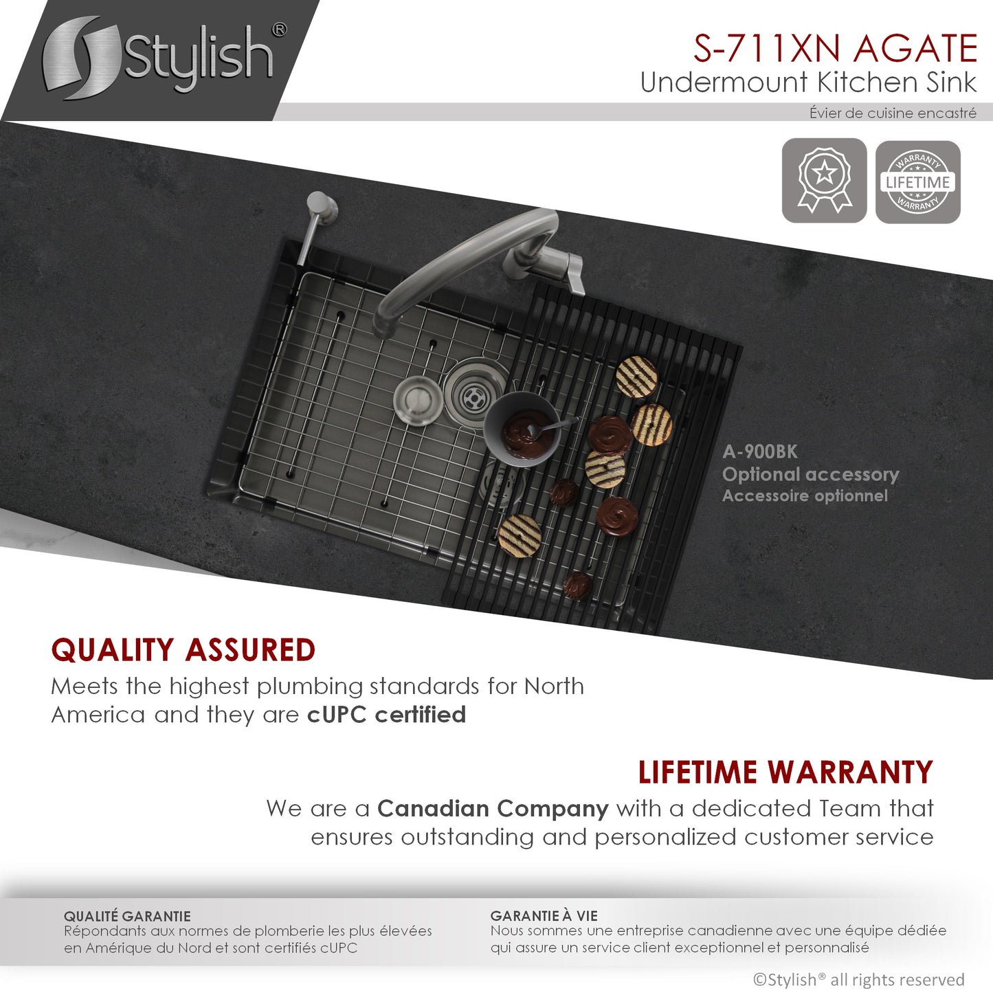 STYLISH 30" Agate Graphite Single Bowl Undermount Stainless Steel Kitchen Sink