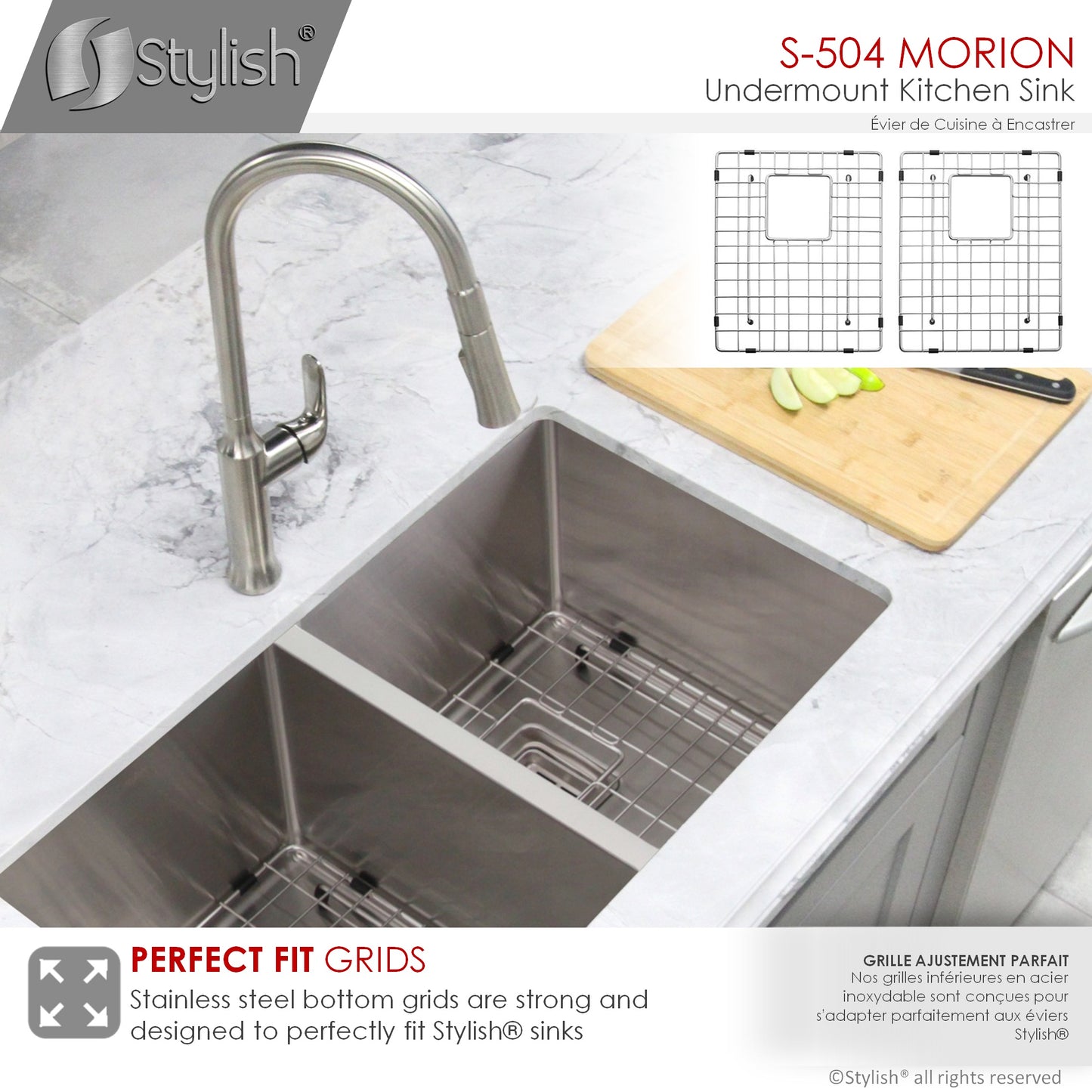 STYLISH 30" Morion Double Bowl Stainless Steel Kitchen Sink with Square Strainers