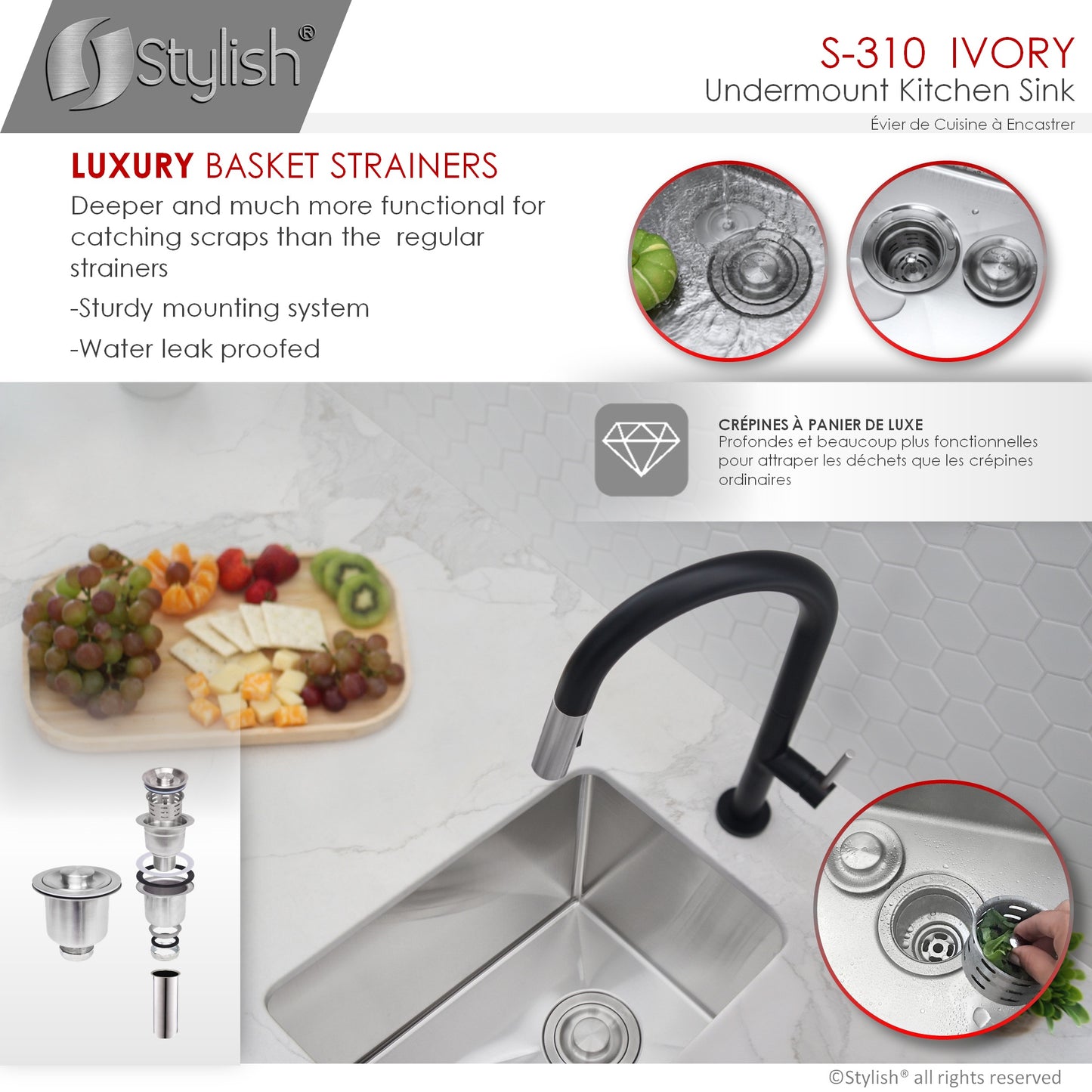 STYLISH 14" Ivory Single Bowl Undermount Stainless Steel Kitchen Sink Laundry