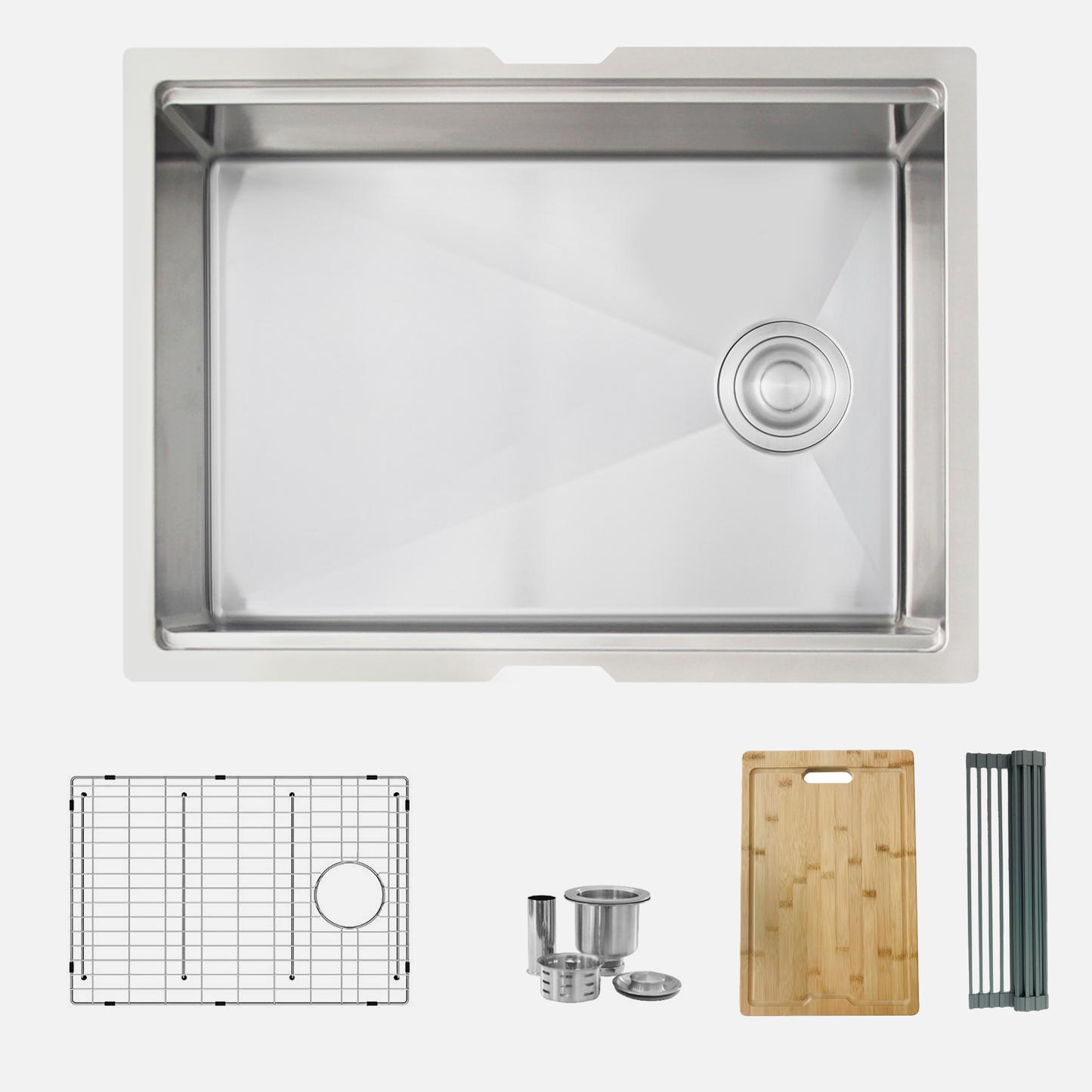 STYLISH 25" Versa Workstation Single Bowl Undermount 16 Gauge Stainless Steel Kitchen Sink with Built in Accessories