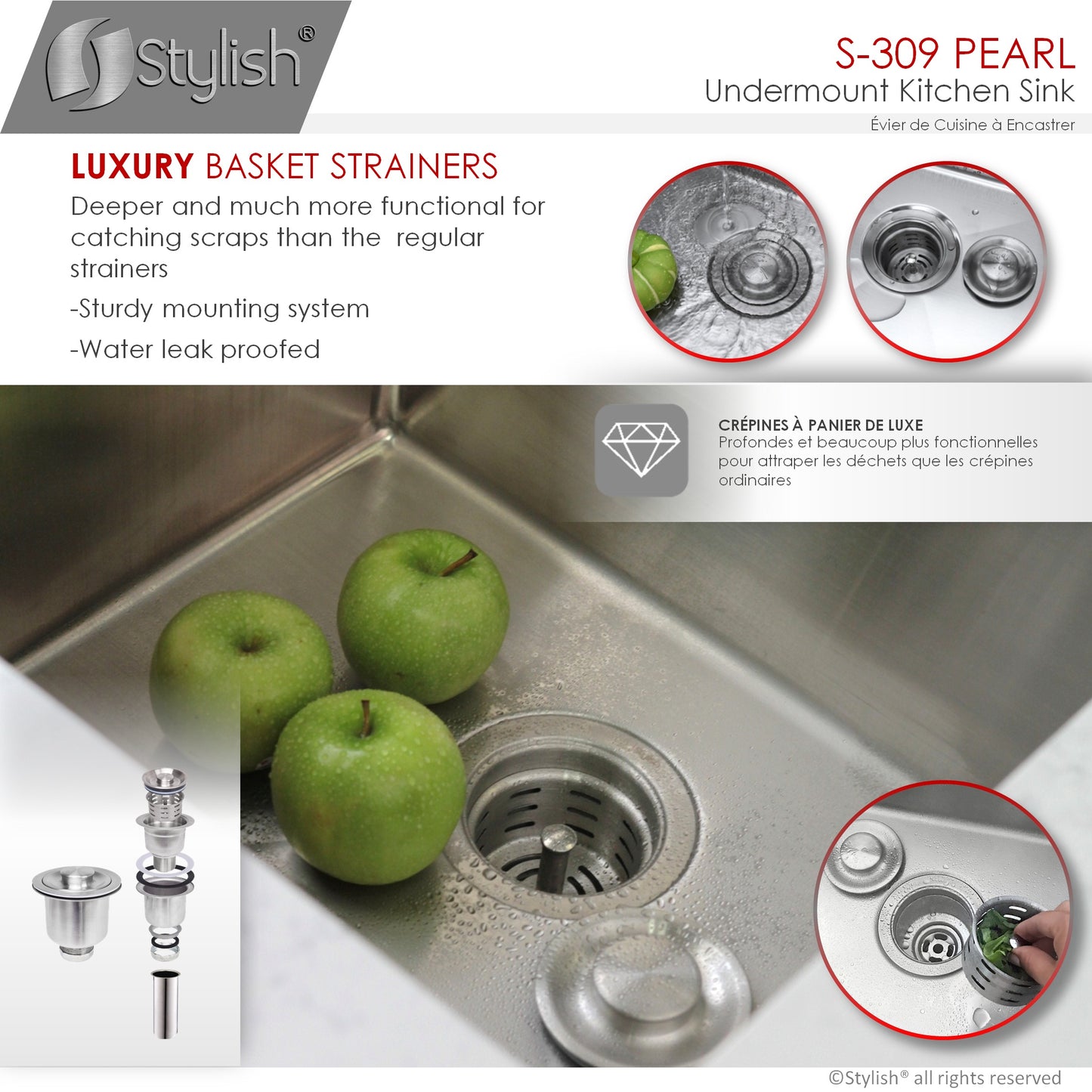 STYLISH 16" Pearl Single Bowl Undermount Stainless Steel Kitchen Sink Laundry