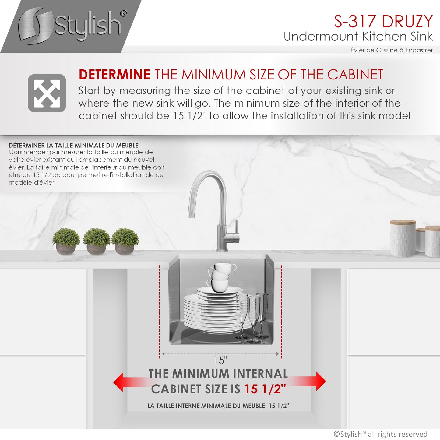 STYLISH 15" Druzy Single Bowl Undermount Stainless Steel Kitchen Sink