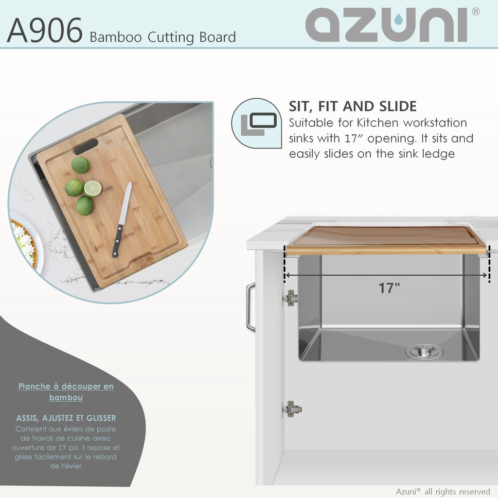 AZUNI 17 Inch Bamboo Cutting  Board for Kitchen Sink