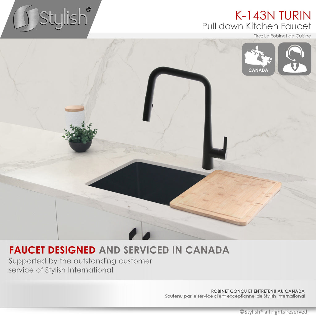 STYLISH Turin Kitchen Sink Faucet Single Handle Pull Down Dual Mode Lead Free Matte Black