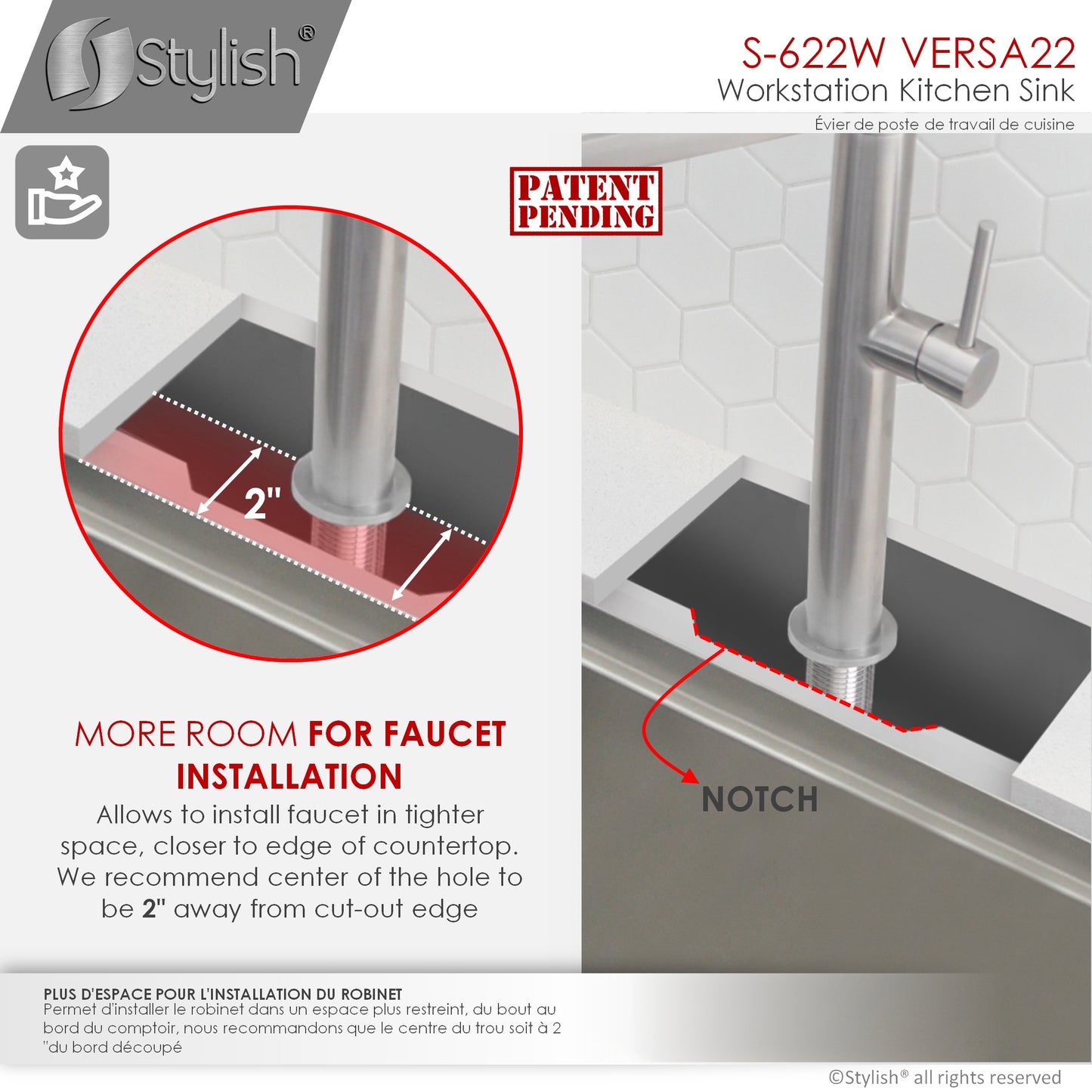 STYLISH 22" Versa Workstation Single Bowl Undermount 16 Gauge Stainless Steel Kitchen Sink with Built in Accessories