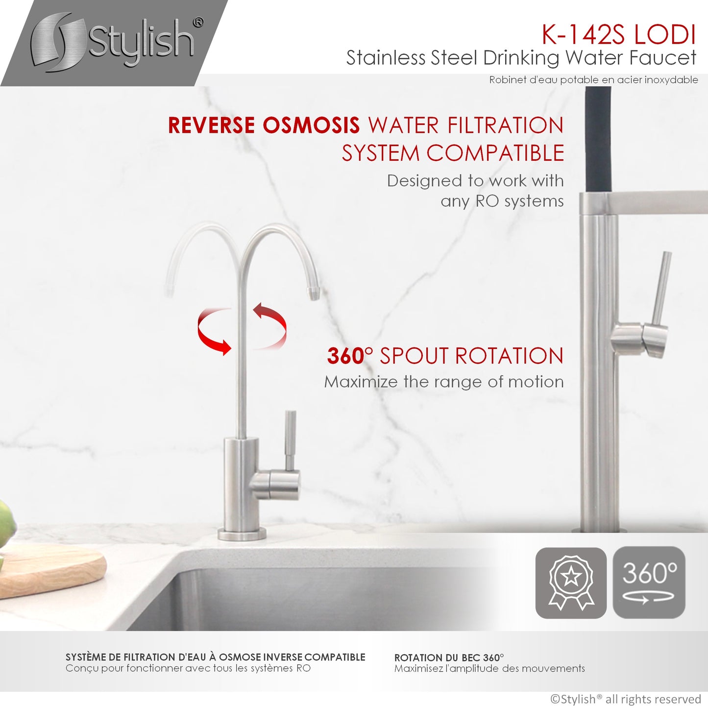 STYLISH Lodi Kitchen Sink Drinking Water Tap Faucet, Stainless Steel Brushed Black Finish K-142S