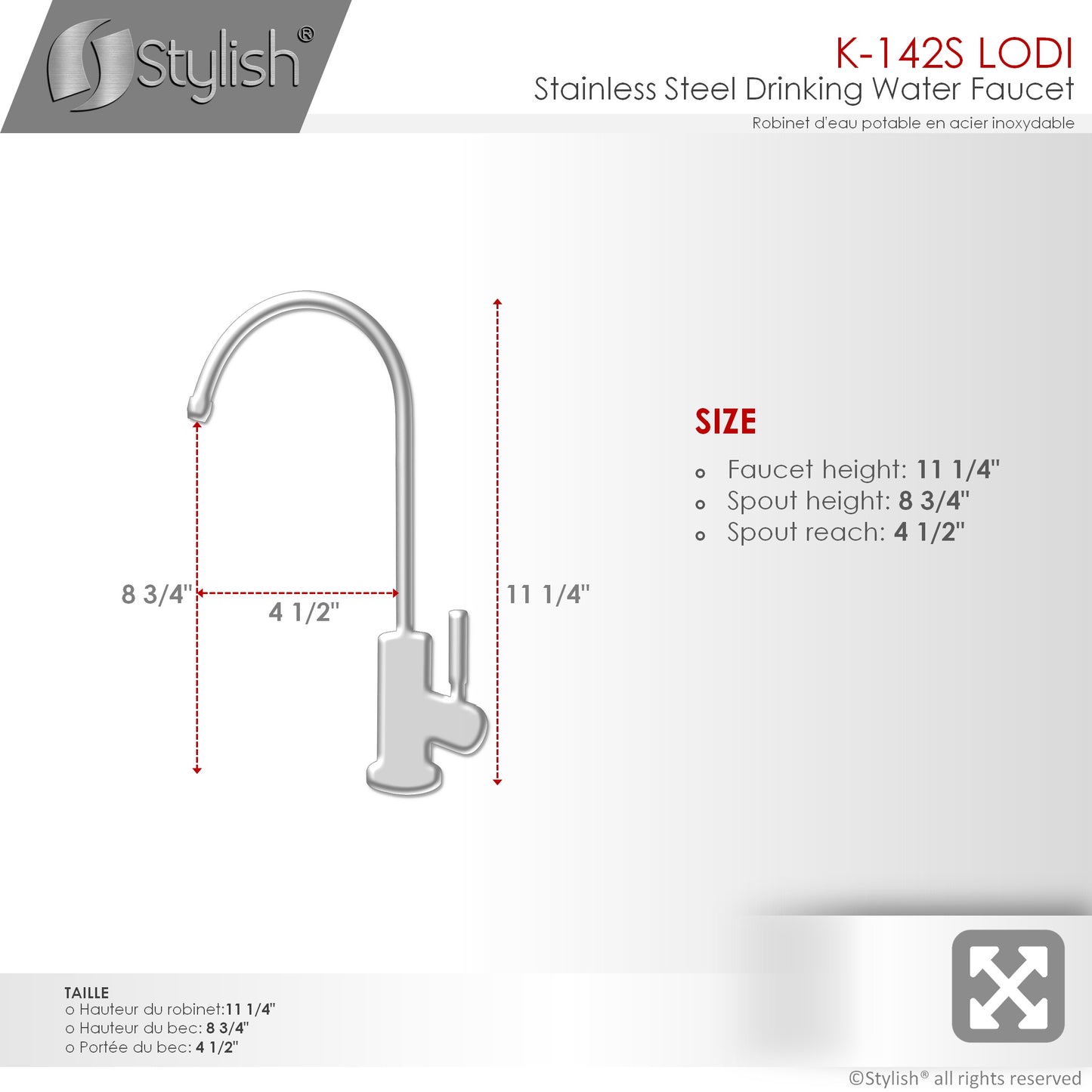 STYLISH Lodi Kitchen Sink Drinking Water Tap Faucet, Stainless Steel Brushed Black Finish K-142S