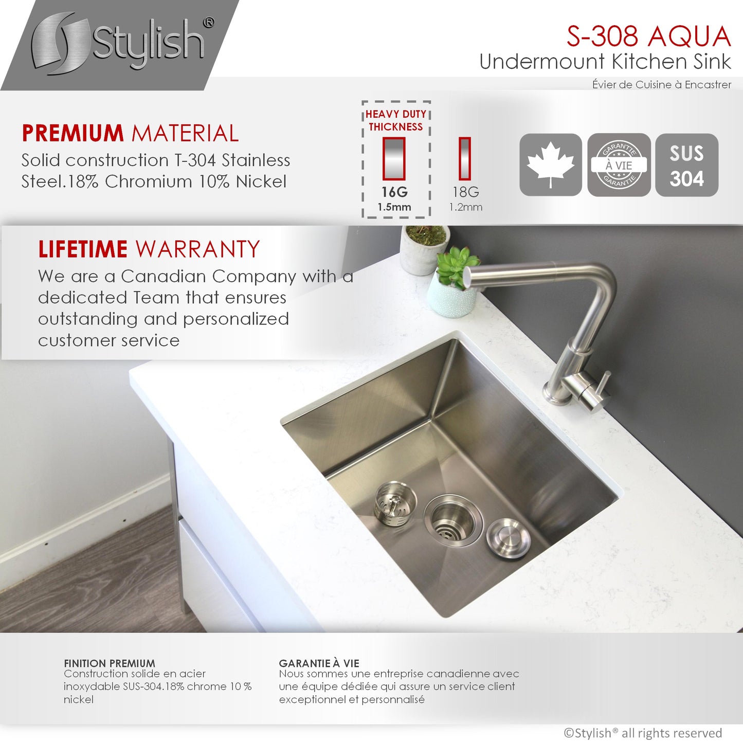 STYLISH 19" Aqua Single Bowl Undermount Stainless Steel Kitchen Sink Laundry