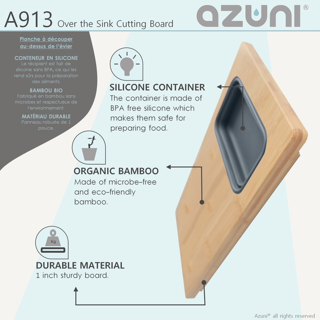 AZUNI 18 inch Kitchen Sink Bamboo Cutting Board set with 1 Collapsible Container