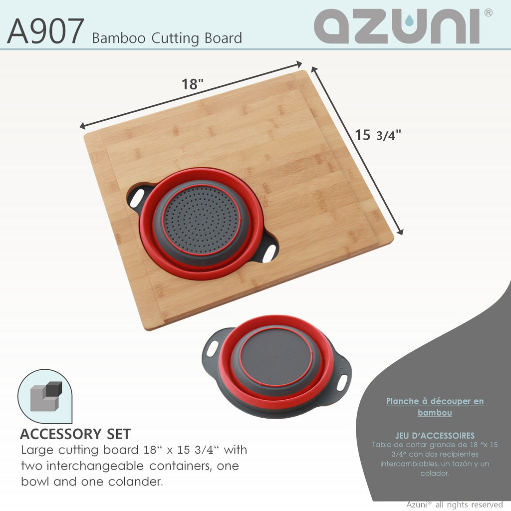 AZUNI 16 inch Kitchen Sink Bamboo Cutting Board with Colander and Bowl Set