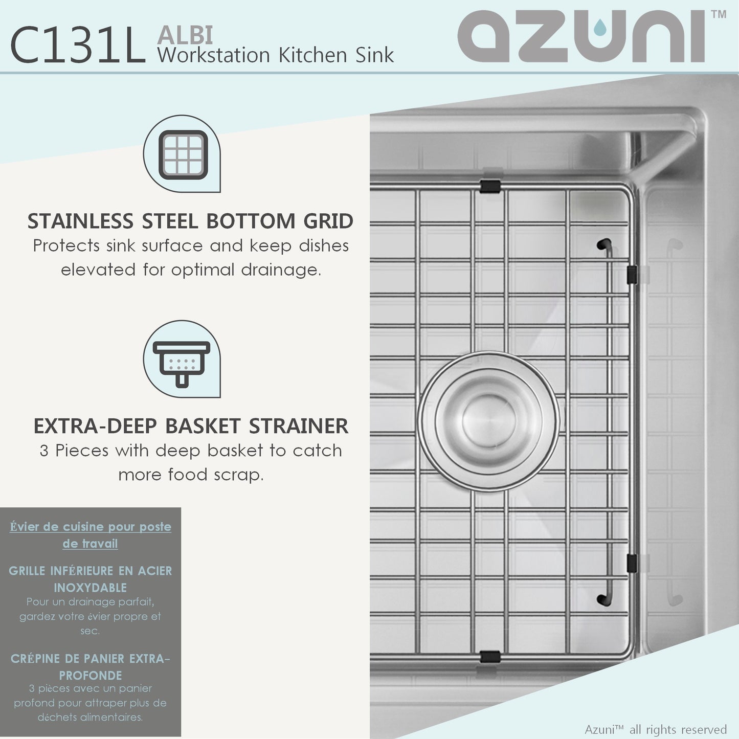 AZUNI 30"L x 19"W Albi Undermount Single Bowl Kitchen Sink Workstation with Accessories Included