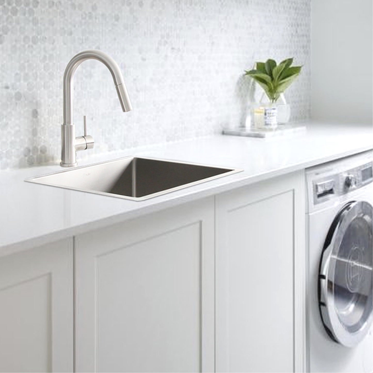 STYLISH 22" x 18" Spinel Single Bowl Undermount and Drop-in Stainless Steel Laundry Sink S-320T