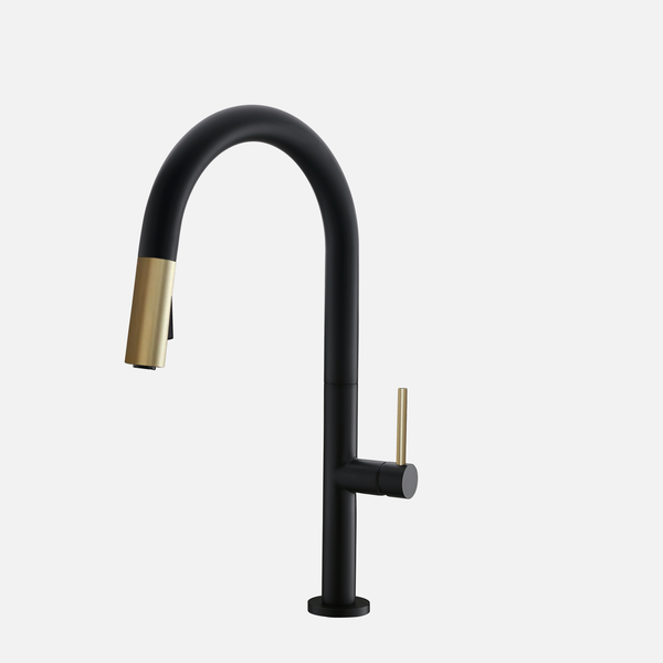 STYLISH Catania Kitchen Sink Faucet Single Handle Pull Down Dual Mode Lead Free Matte Black with Rose Gold Head and Handle Finish