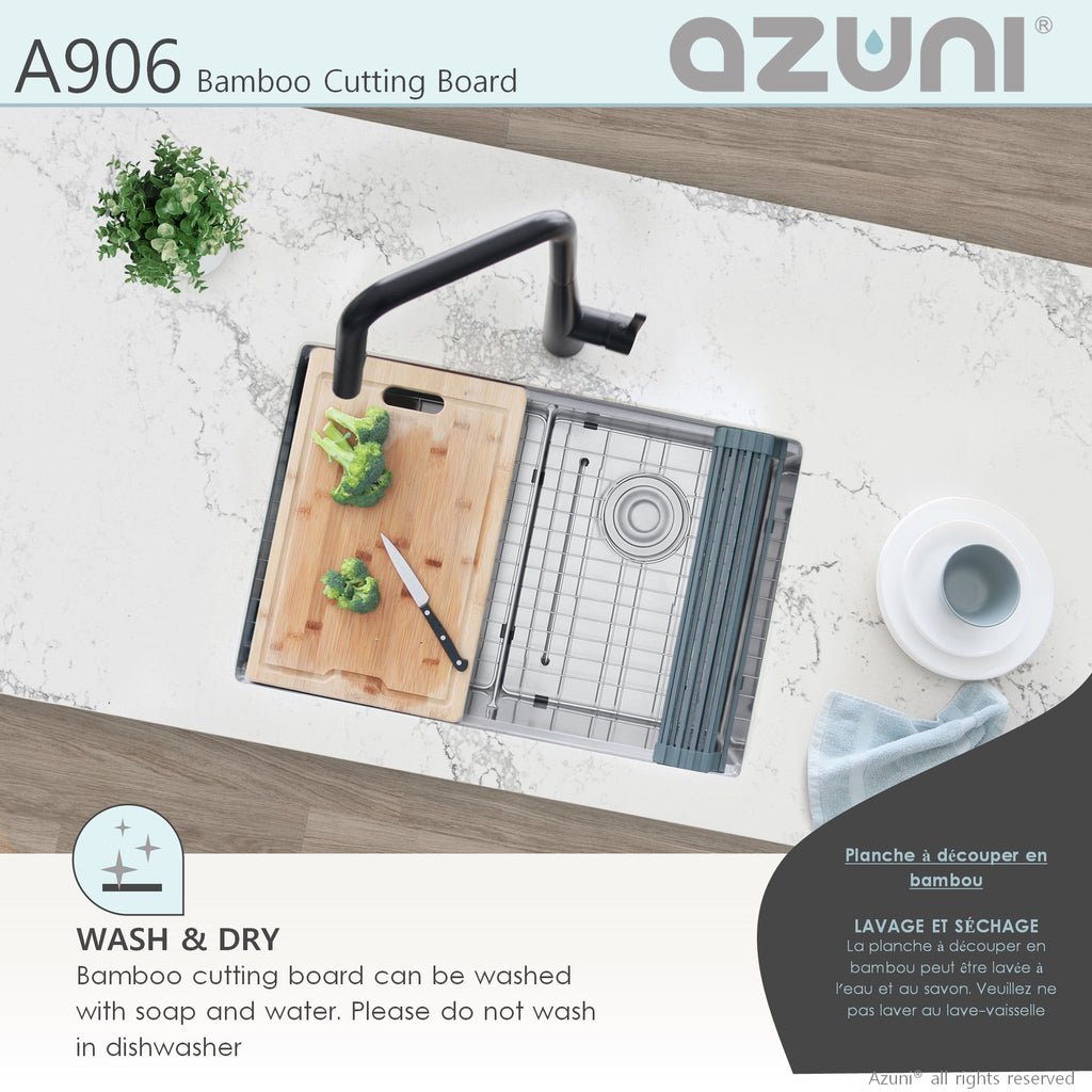 AZUNI 17 Inch Bamboo Cutting  Board for Kitchen Sink