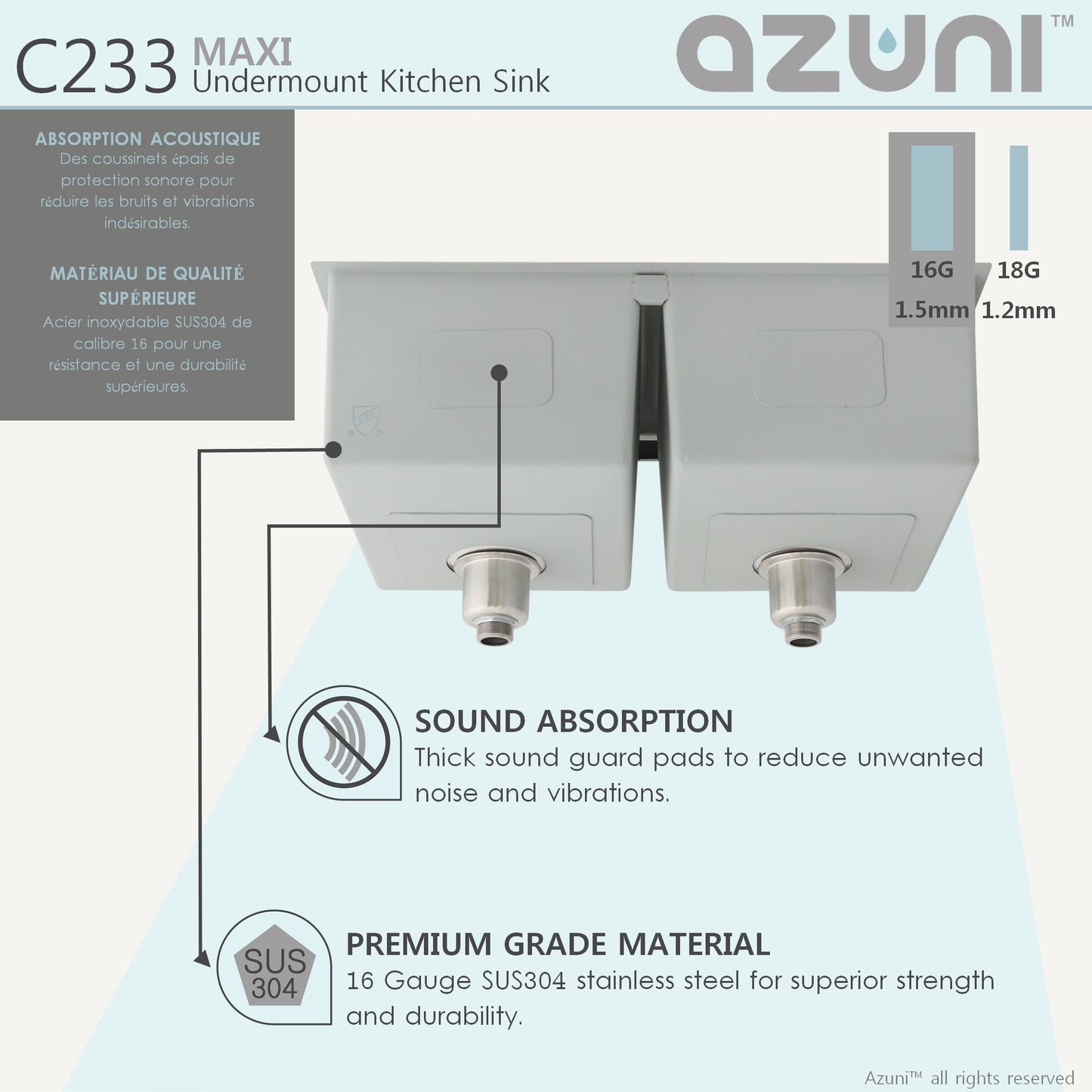 Azuni 32" L X 18" W Maxi Double Basin Undermount Kitchen Sink With Grids and Basket Strainers